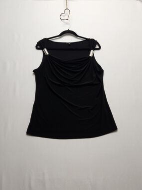 ⭐️Chaus Black Cowl Neck Tank Top Large Sliders Hardware Drape Sleeveless Blouse